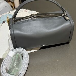 Michael Kors Gray Leather Roll-Top Wristlet Bag